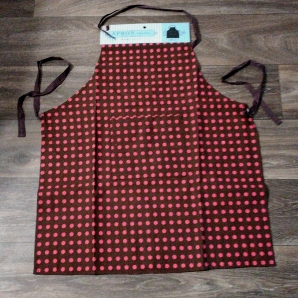 Apron Brown with Hot Pink/Red Polka Dots Cooking BBQ Baking Gift idea